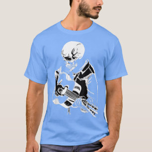 Camiseta Música Acústica Rock Skeleton Head Tocando Violão 