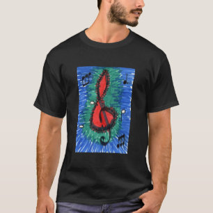 Camiseta Música adora notas musicais azul e vermelho preto