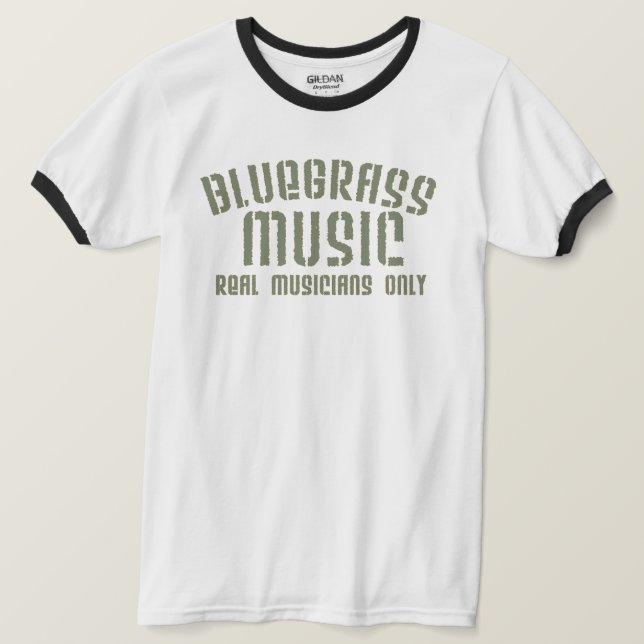 Camiseta Música Bluegrass Músicos reais apenas texto antigo (Frente do Design)