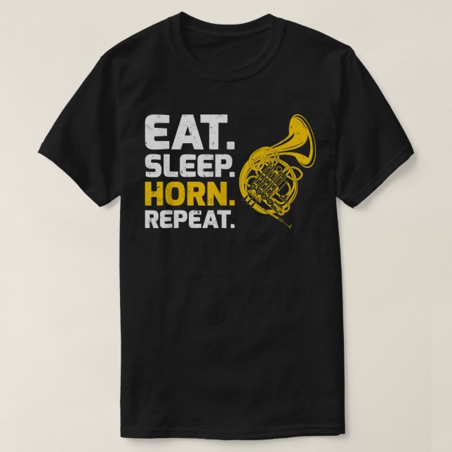 Camiseta Música Chifre Francesa Come Horn Sleep Repetir4 (Frente do Design)