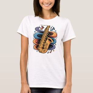Camiseta Música Colorida de Saxofone Fluxo Instrumento de J