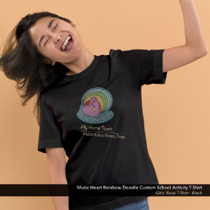 Camiseta Música Coração Arco-Íris Dança Escolar Personaliza