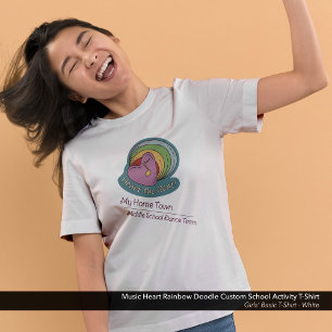 Camiseta Música Coração Arco-Íris Dança Escolar Personaliza