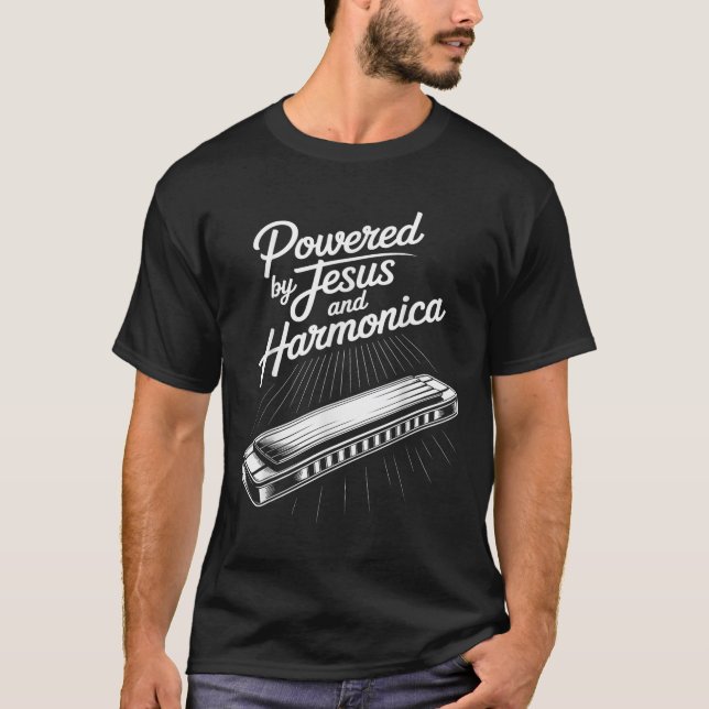 Camiseta Música Cristã Por Jesus E Harmônica  (Frente)