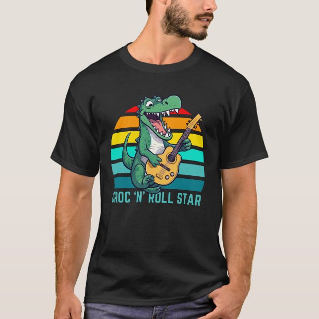 Camiseta Música Croc e Roll Star Funny Crocodilo (Frente)