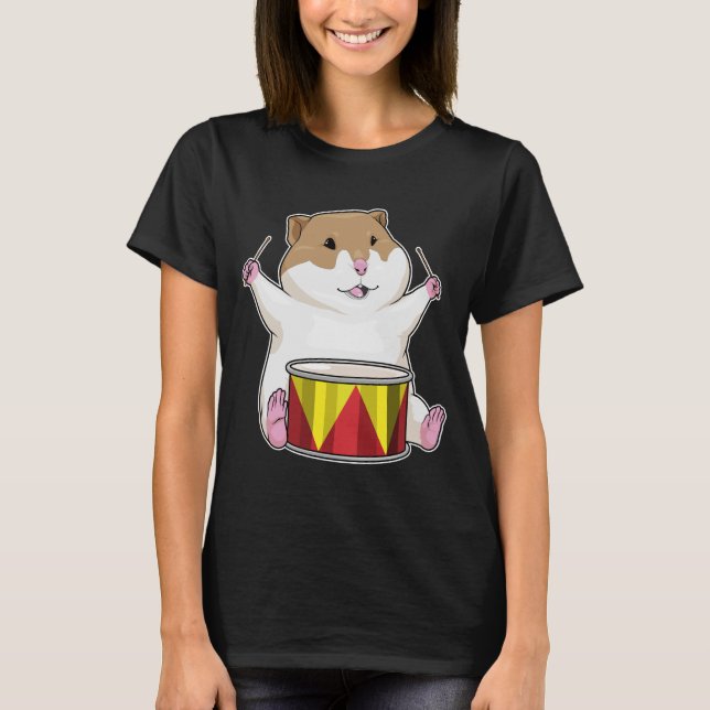 Camiseta Música de Bateria de Hamster Músico (Frente)