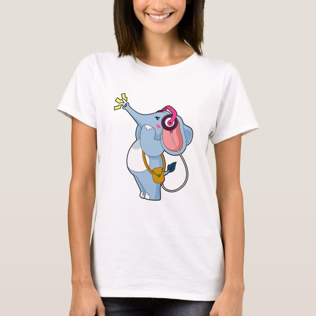 Camiseta Música de fone de ouvido elefante (Frente)