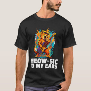 Camiseta Música de Gato Riff de Guitarra Rock Meow-sic Para