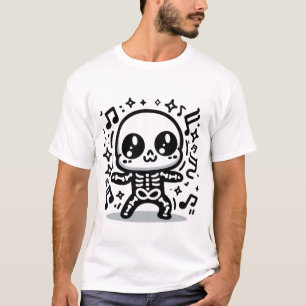 Camiseta Música de Kawaii Halloween, Esqueleto de dança ele