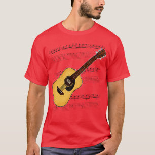 Camiseta Música de Notação de Música Guitarrista com Guia A