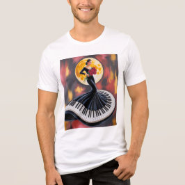 Camiseta Música de Piano Elegante Desenho Artístico Feminin