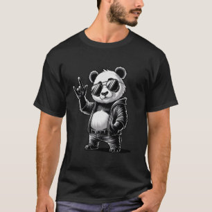 Camiseta Música de Rock de Urso Panda Retro Homens Crianças