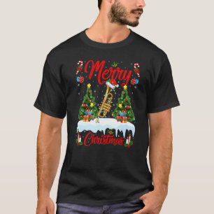 Camiseta Música de Trombeta  Luzes Árvore de Natal Trombeta