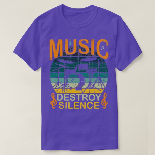 Camiseta Música Destrui Presente De Silêncio Para Drummers  (Frente do Design)