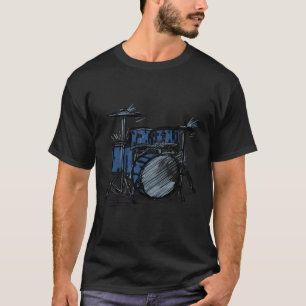 Camiseta Música Drummer Com Um Desenho De Um Kit De Tambor