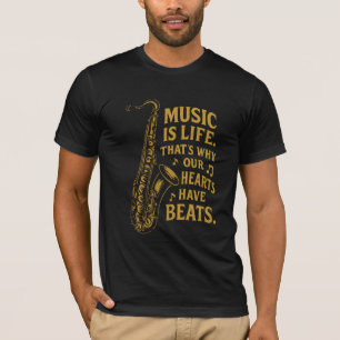Camiseta Música É A Vida - Citação Dourada Saxofônica Vinta