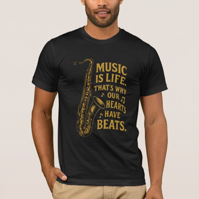 Camiseta Música É A Vida - Citação Dourada Saxofônica Vinta (Frente)
