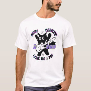 Camiseta Música É Medicina - Design de Violão Gato