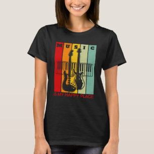 Camiseta Música é Meu Lugar Feliz Música Teclados de Guitar