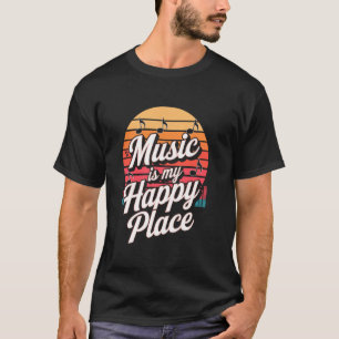 Camiseta Música É Meu Lugar Feliz Vibrações Melodias Retrô