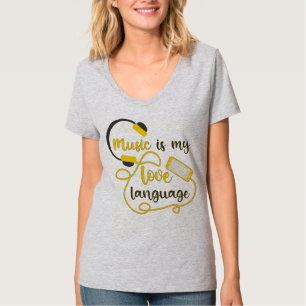 Camiseta Música é minha língua amorosa, frase romântica