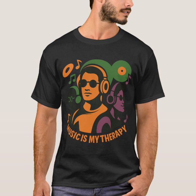 Camiseta Música é minha terapia - Fones de ouvido retrorref (Frente)