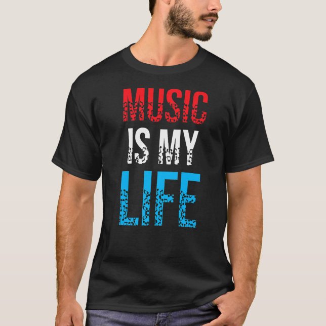 Camiseta Música É Minha Vida Longa, Rock And Roll (Frente)