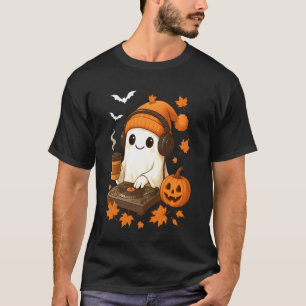 Camiseta Música EDM Halloween Fantasma DJ Rave Cute Beanie 