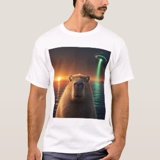 Camiseta música engraçada, capybara selfie, estranha com OV