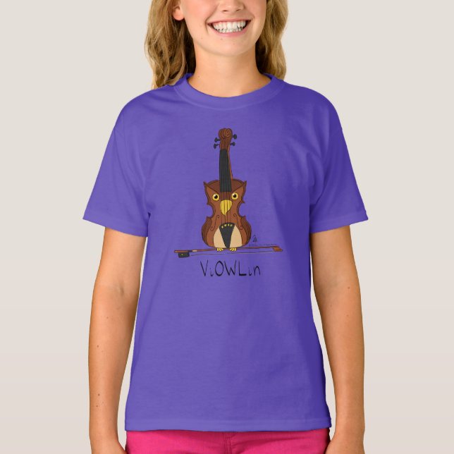 Camiseta Música Engraçada Violin Cute Owl Musical Kids (Frente)