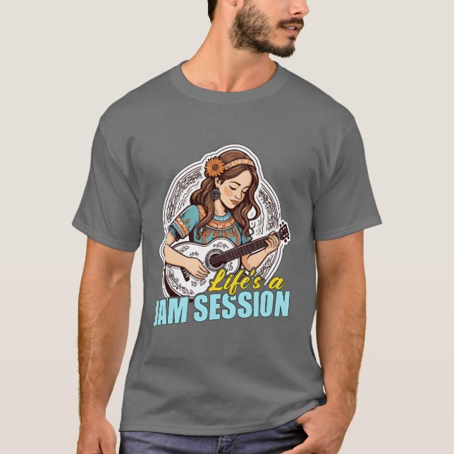 Camiseta Música Folclórica Vive Uma Sessão Jam Entusiasta M (Frente)