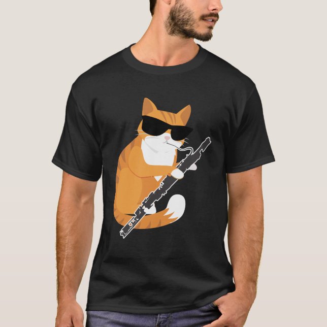 Camiseta Música Gato Sol Óculos Bassonianos Músico Bassoon (Frente)