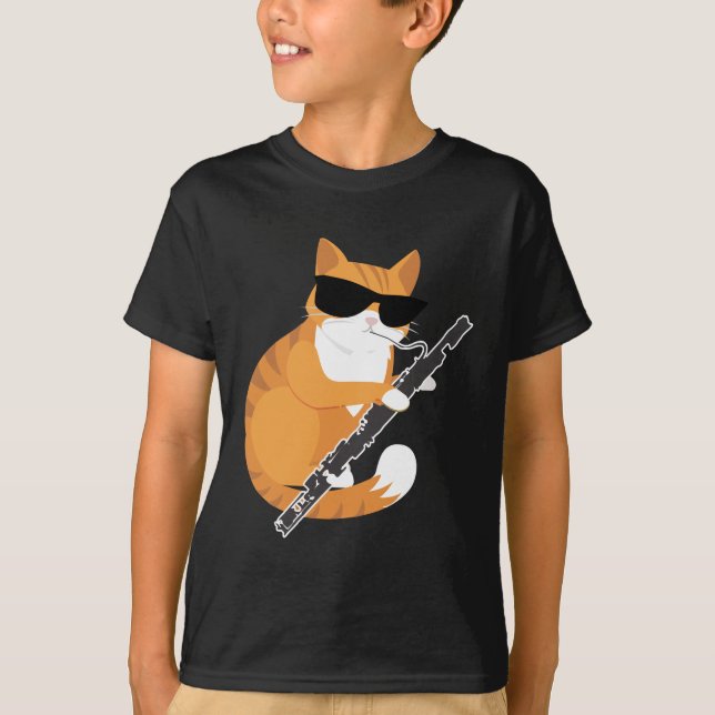 Camiseta Música Gato Sol Óculos Bassonianos Músico Bassoon (Frente)