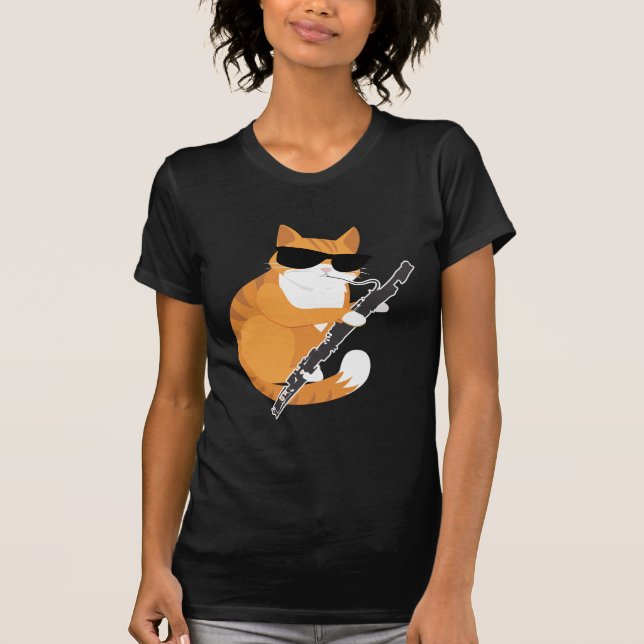 Camiseta Música Gato Sol Óculos Bassonianos Músico Bassoon (Frente)