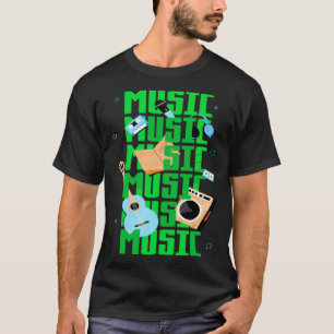 Camiseta música guitarra instrumentos fone de ouvido