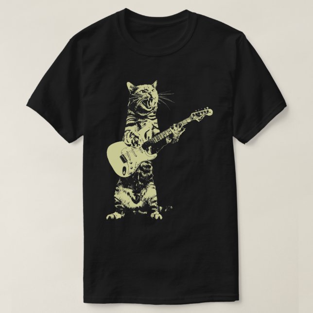 Camiseta Música Guitarrista de Gato de Gato de Gato Retro (Frente do Design)