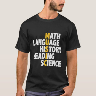 Camiseta Música História da Língua Matemática Lendo Ciência