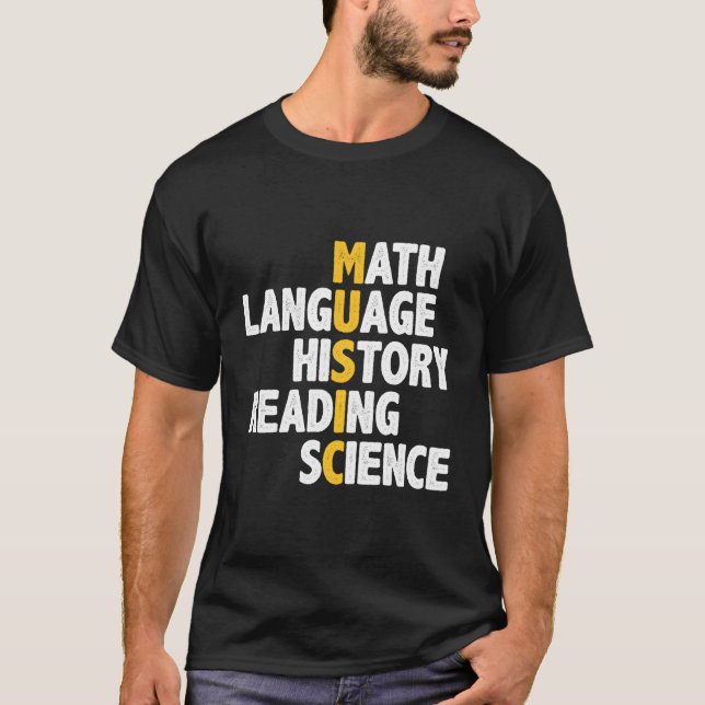 Camiseta Música História da Língua Matemática Lendo Ciência (Frente)
