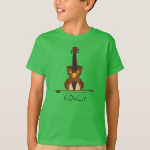 Camiseta Música Infantil de Violino Engraçado Coruja Fofa M