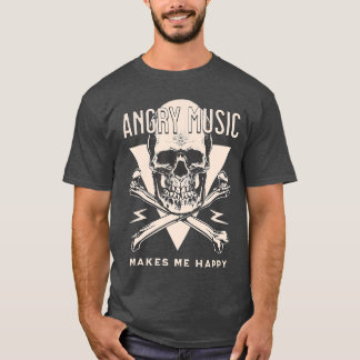 Camiseta Música Irritada Me Faz Feliz Esqueleto De Rock Pes