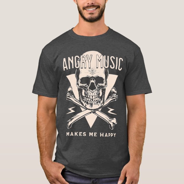 Camiseta Música Irritada Me Faz Feliz Esqueleto De Rock Pes (Frente)