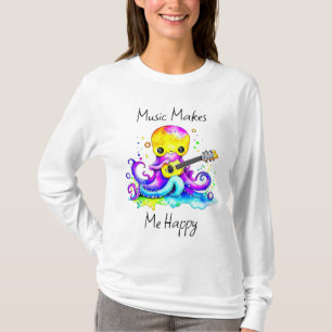Camiseta Música Me Faz Feliz   Polvo Tocando Guitarra