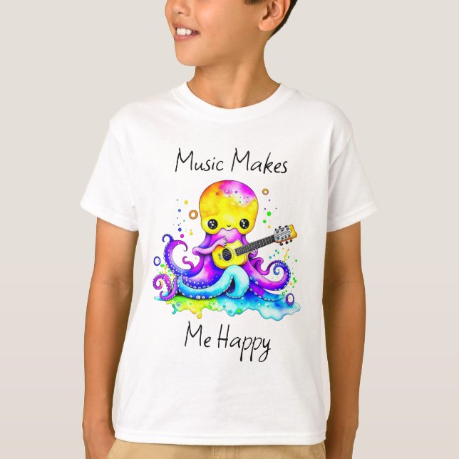 Camiseta Música me torna feliz | Octopus Tocando Violão (Frente)