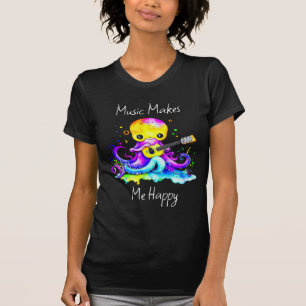 Camiseta Música me torna feliz Octopus Tocando Violão