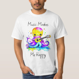 Camiseta Música me torna feliz   Octopus Tocando Violão