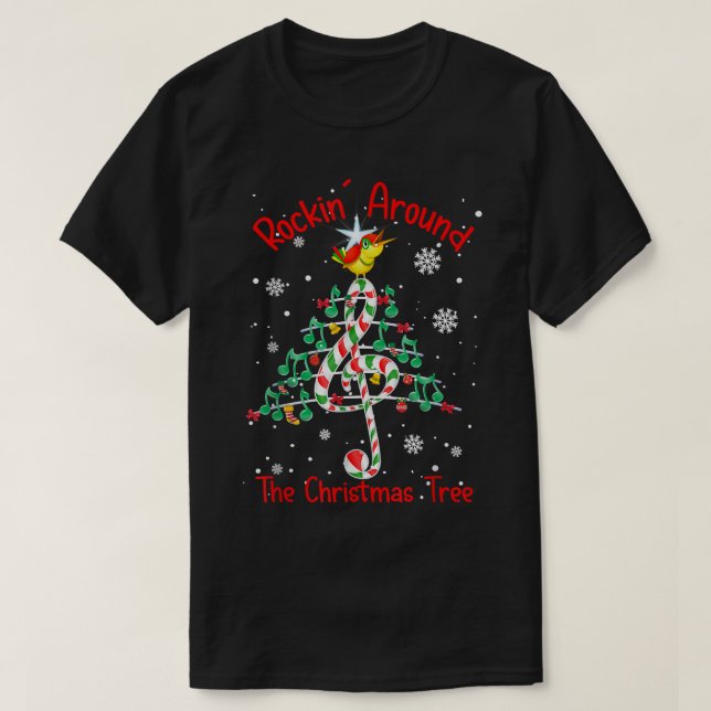 Camiseta Música Nota De Música Em Árvore De Natal (Frente do Design)