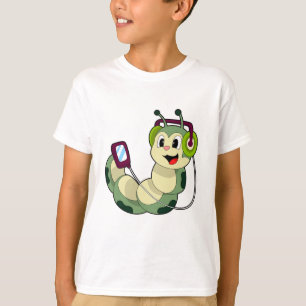 Camiseta Música para auscultadores da lagarta