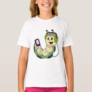 Camiseta Música para auscultadores da lagarta