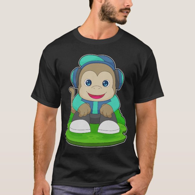Camiseta Música para auscultadores de macacos (Frente)