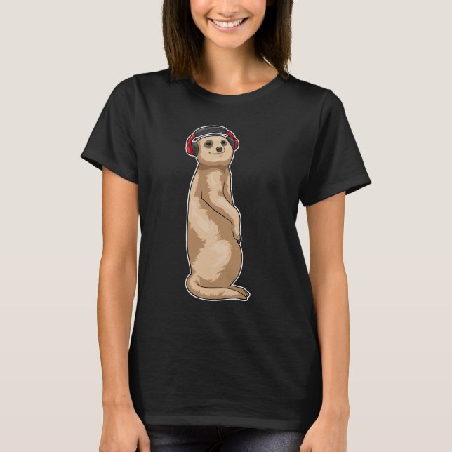 Camiseta Música para auscultadores do Meerkat (Frente)